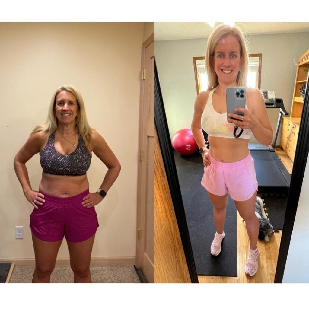 Before and after of blonde woman getting in shape