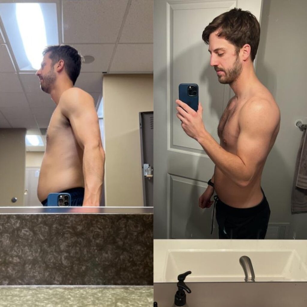 Before and After Profile of Man Building Muscle